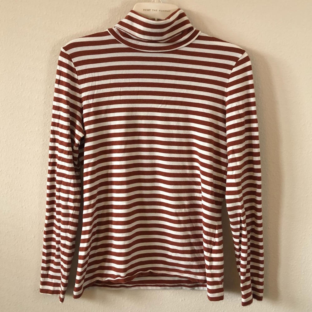 Lands End Camel Striped Fitted Turtleneck shirt